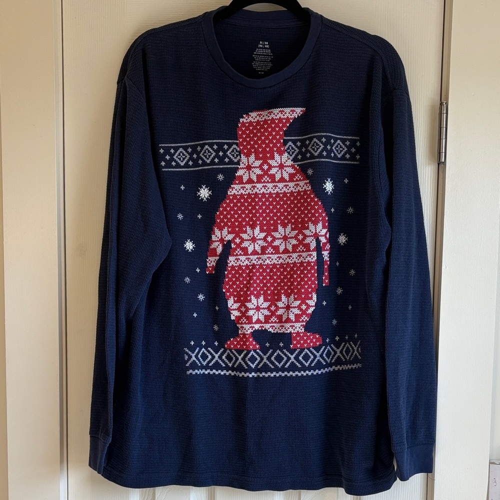 Old Navy | Blue Thermal Long Sleeved T-Shirt Printed Christmas Sweater Size XL